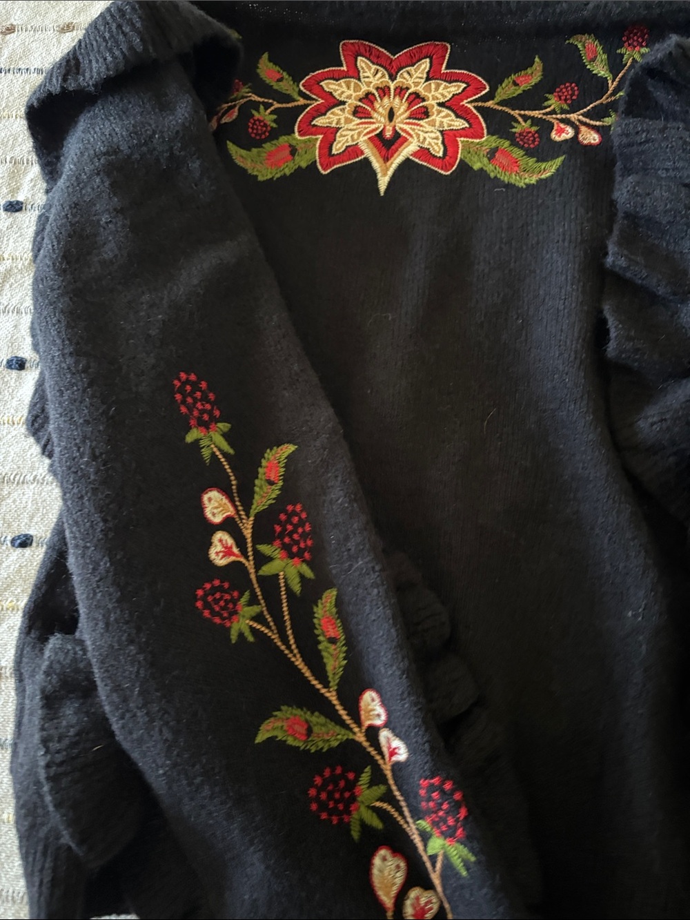 FARM Rio Black Cardigan with Red, Green and Cream Floral Embroidery - Picture 12 of 12
